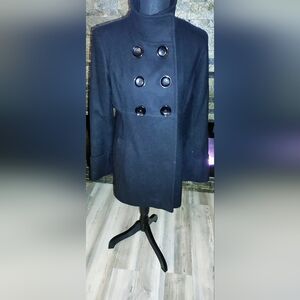 Women's Michael Kors High Collared Black Double-Breasted Coat Size Medium